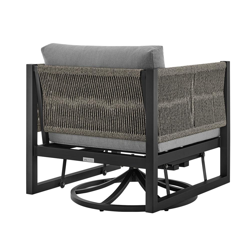 Cuffay Outdoor Patio Swivel Glider Lounge Chair in Black Aluminum with Grey Cushions