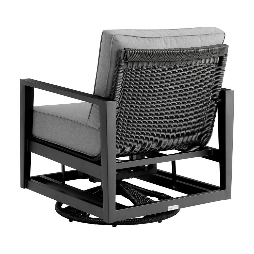 Grand Black Aluminum Outdoor Swivel Glider Chair with Dark Gray Cushions