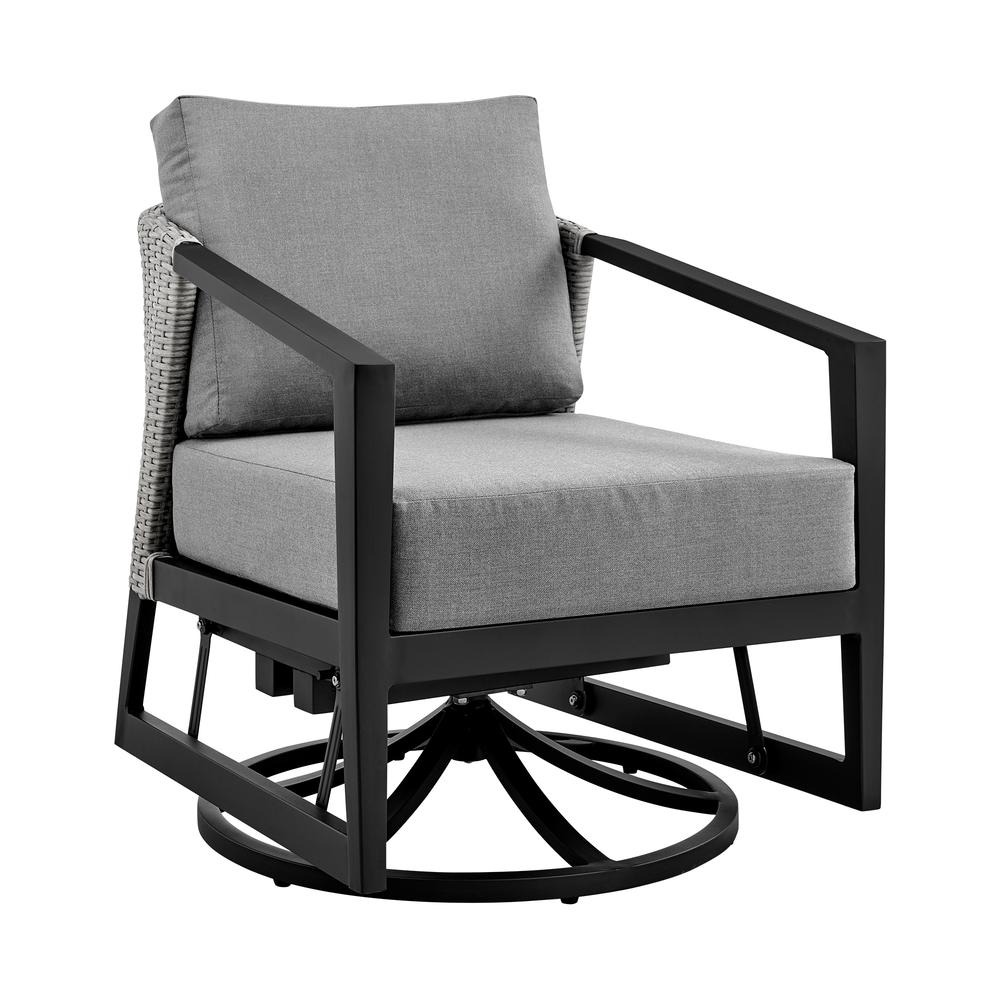 Aileen Outdoor Patio Swivel Lounge Chair in Aluminum with Grey Cushions