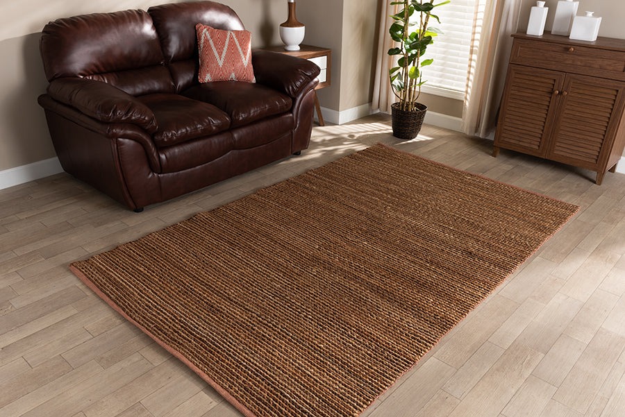 Baxton Studio Zaguri Modern and Contemporary Natural Handwoven Leather Blend Area Rug