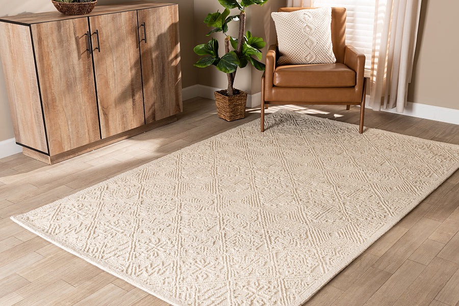 Baxton Studio Meltem Modern and Contemporary Ivory Handwoven Wool Area Rug