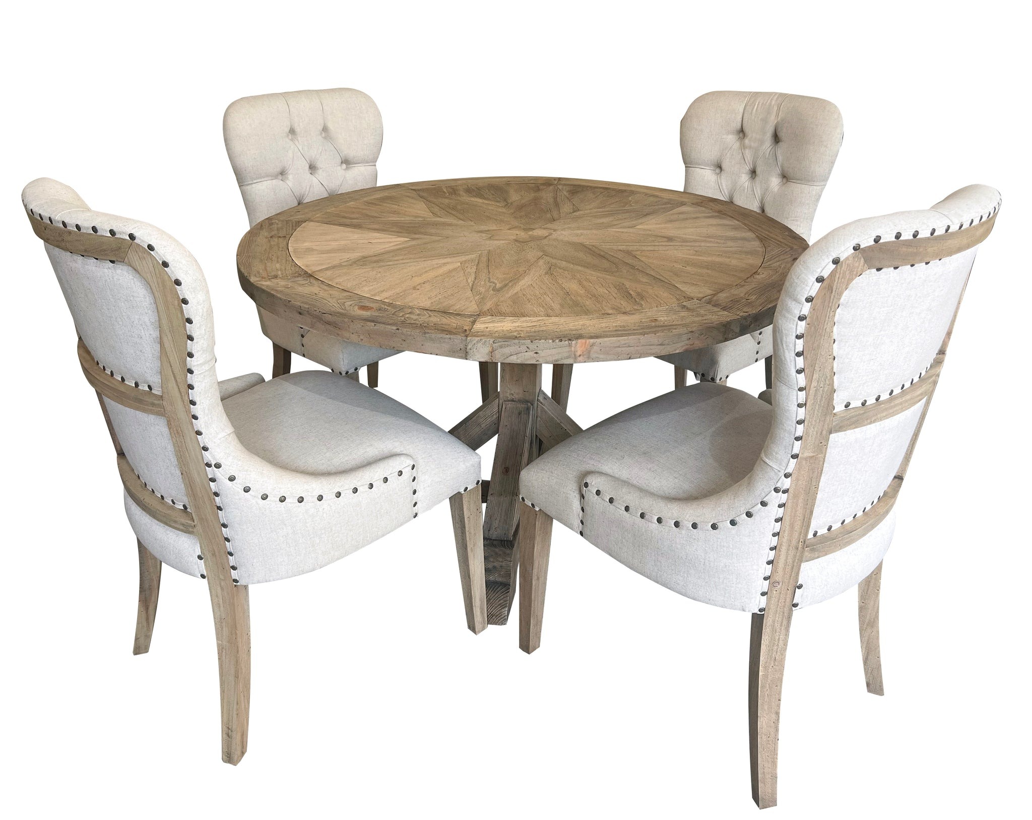 Farmhouse Diamond 48” Round Dining Table Set of 5