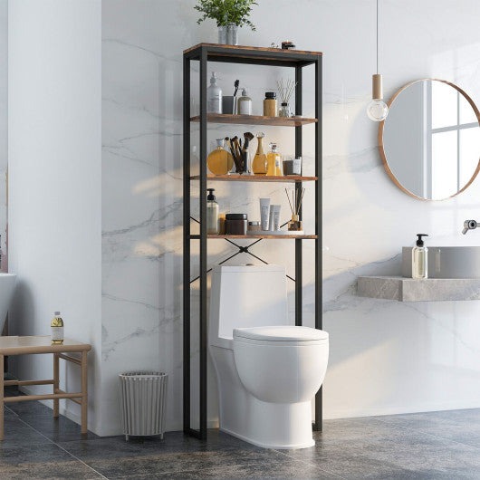 4-Tier Freestanding Over the Toilet Storage Rack-Rustic Brown