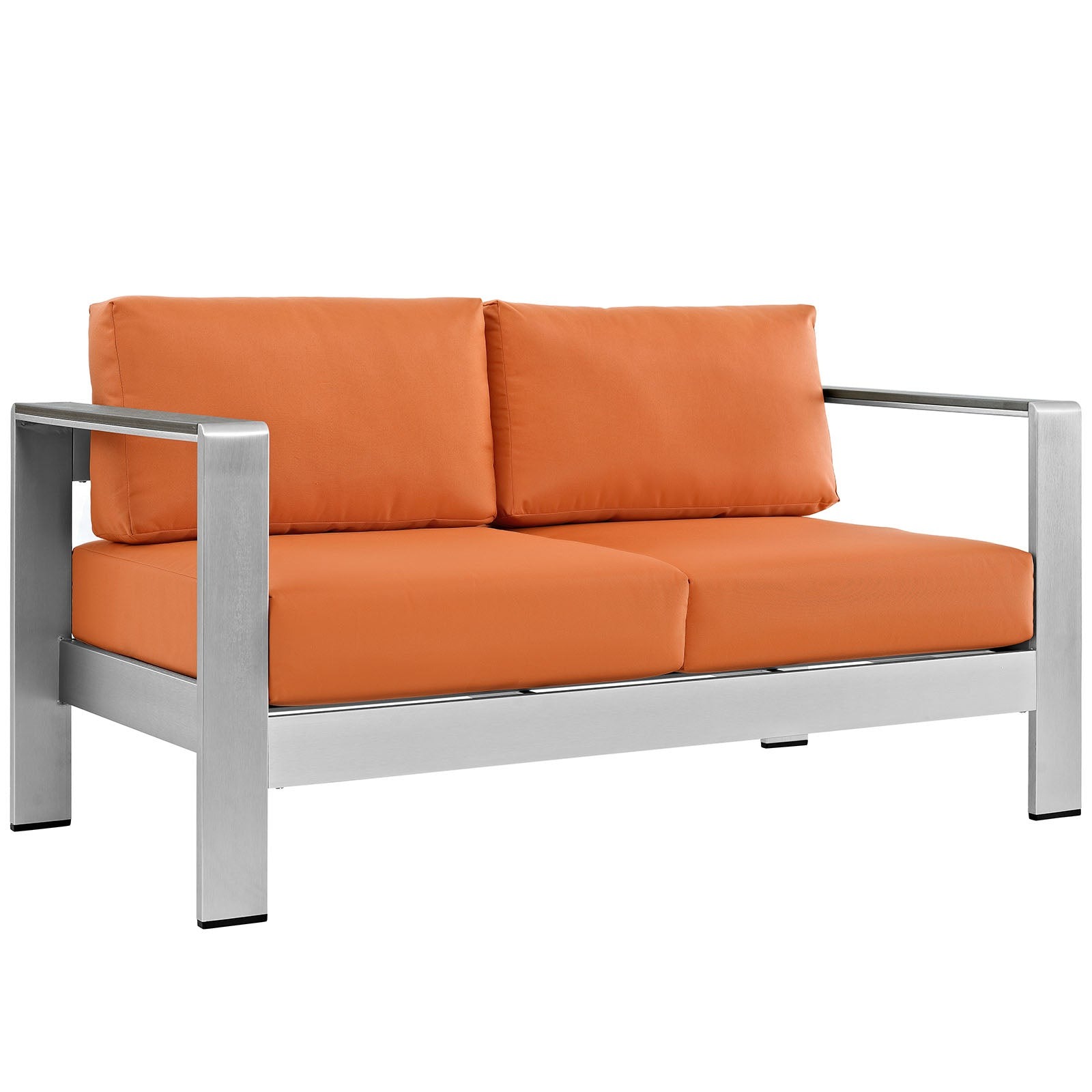 Shore Outdoor Patio Aluminum Loveseat – Silver/Orange EEI-2267-SLV-ORA