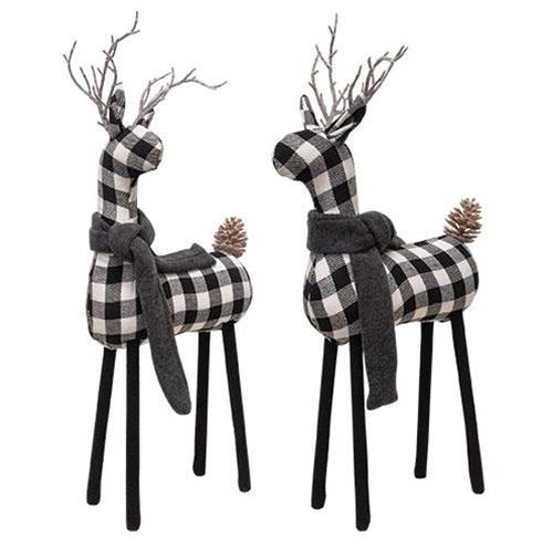 +Black & White Plaid Deer 20″ H