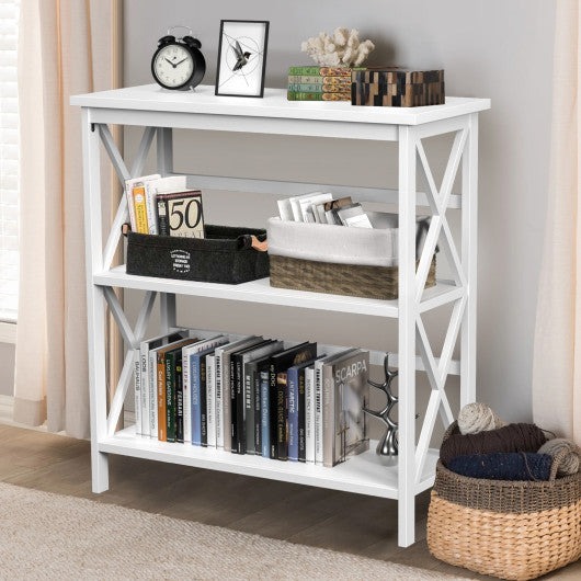 3-Tier Wooden Multi-Functional X-Design Etagere Storage Bookshelf-White